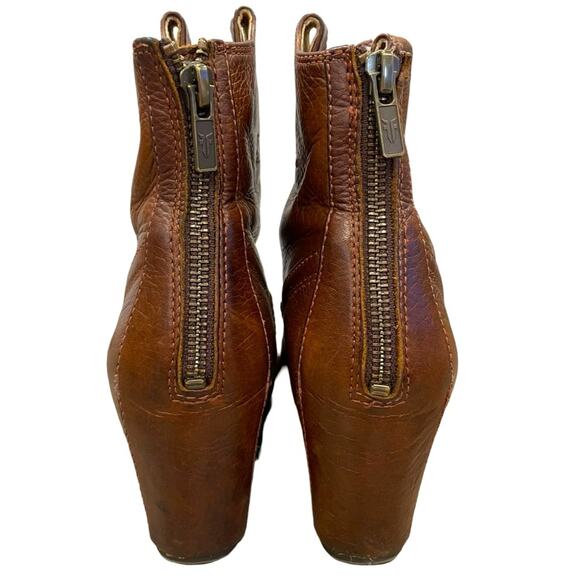 Frye Carson Leather Hidden Wedge Cognac Ankle Booties Size 7 - Picture 6 of 13